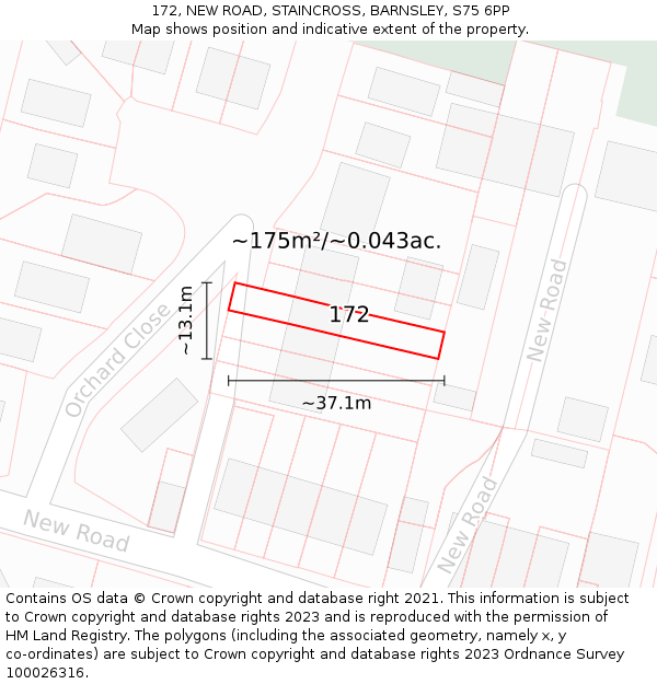 172, NEW ROAD, STAINCROSS, BARNSLEY, S75 6PP: Plot and title map