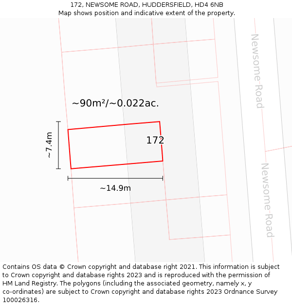 172, NEWSOME ROAD, HUDDERSFIELD, HD4 6NB: Plot and title map
