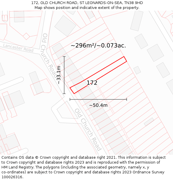 172, OLD CHURCH ROAD, ST LEONARDS-ON-SEA, TN38 9HD: Plot and title map