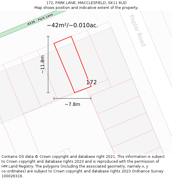 172, PARK LANE, MACCLESFIELD, SK11 6UD: Plot and title map