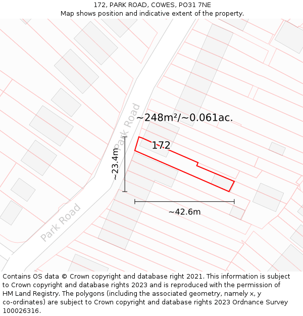172, PARK ROAD, COWES, PO31 7NE: Plot and title map