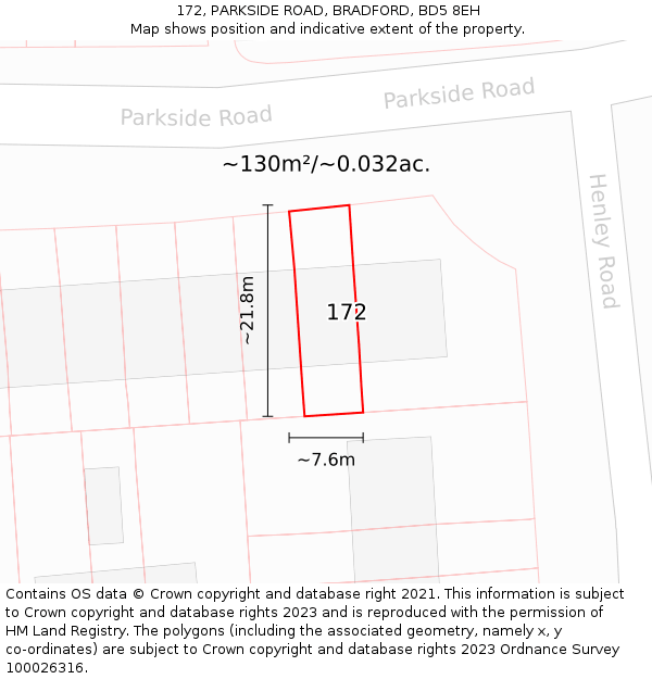 172, PARKSIDE ROAD, BRADFORD, BD5 8EH: Plot and title map