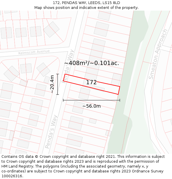 172, PENDAS WAY, LEEDS, LS15 8LD: Plot and title map