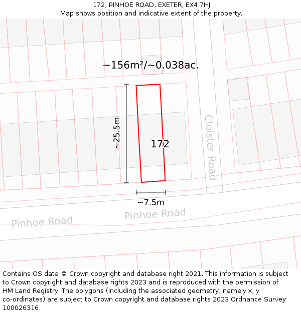 172, PINHOE ROAD, EXETER, EX4 7HJ: Plot and title map
