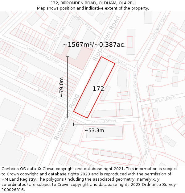 172, RIPPONDEN ROAD, OLDHAM, OL4 2RU: Plot and title map