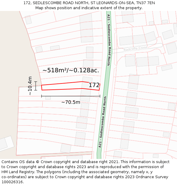 172, SEDLESCOMBE ROAD NORTH, ST LEONARDS-ON-SEA, TN37 7EN: Plot and title map