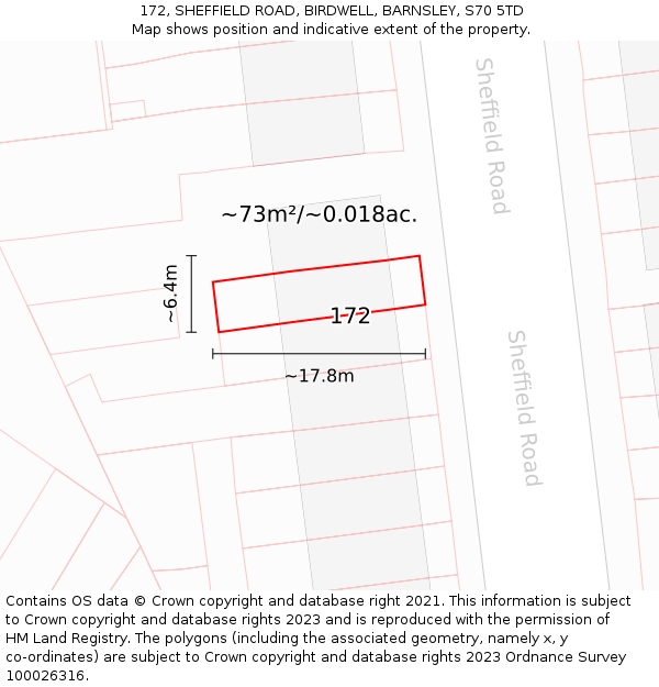 172, SHEFFIELD ROAD, BIRDWELL, BARNSLEY, S70 5TD: Plot and title map