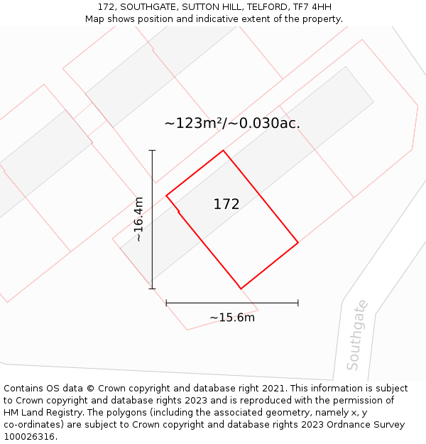 172, SOUTHGATE, SUTTON HILL, TELFORD, TF7 4HH: Plot and title map