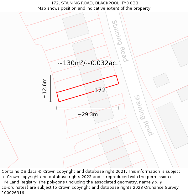 172, STAINING ROAD, BLACKPOOL, FY3 0BB: Plot and title map