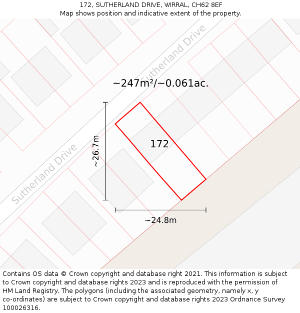 172, SUTHERLAND DRIVE, WIRRAL, CH62 8EF: Plot and title map