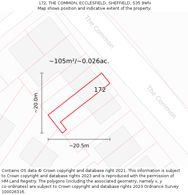 172, THE COMMON, ECCLESFIELD, SHEFFIELD, S35 9WN: Plot and title map