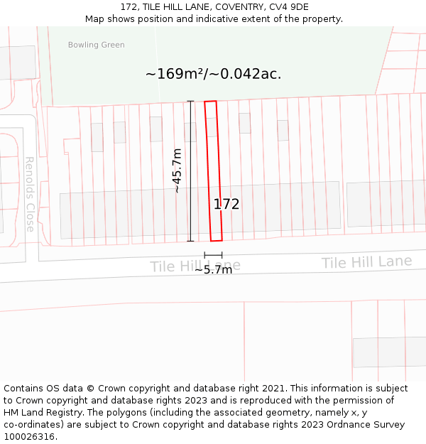 172, TILE HILL LANE, COVENTRY, CV4 9DE: Plot and title map