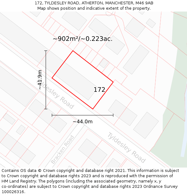 172, TYLDESLEY ROAD, ATHERTON, MANCHESTER, M46 9AB: Plot and title map