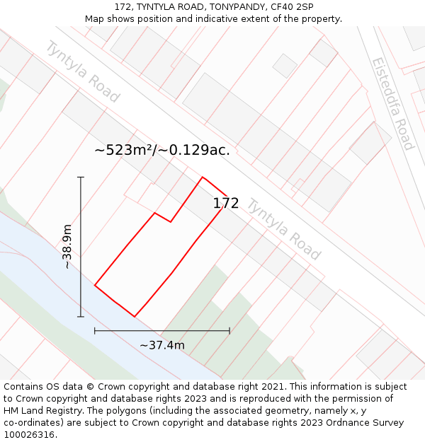 172, TYNTYLA ROAD, TONYPANDY, CF40 2SP: Plot and title map