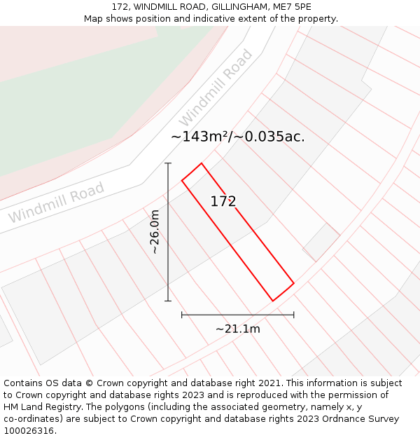 172, WINDMILL ROAD, GILLINGHAM, ME7 5PE: Plot and title map