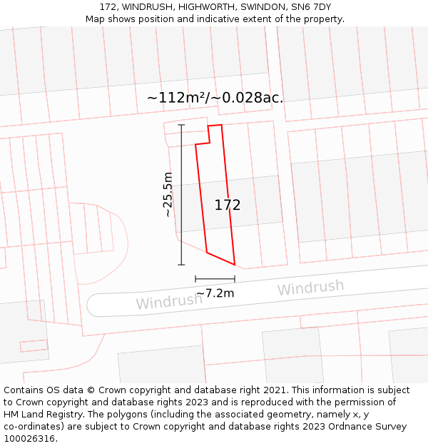 172, WINDRUSH, HIGHWORTH, SWINDON, SN6 7DY: Plot and title map