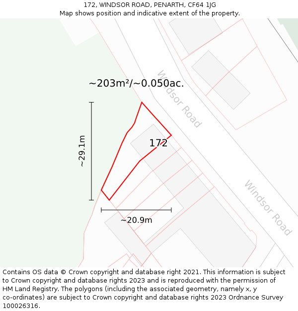 172, WINDSOR ROAD, PENARTH, CF64 1JG: Plot and title map