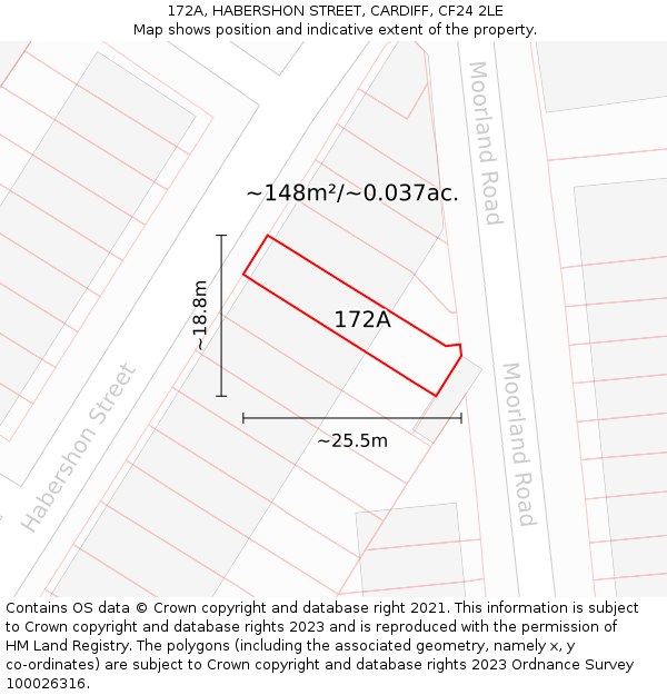 172A, HABERSHON STREET, CARDIFF, CF24 2LE: Plot and title map