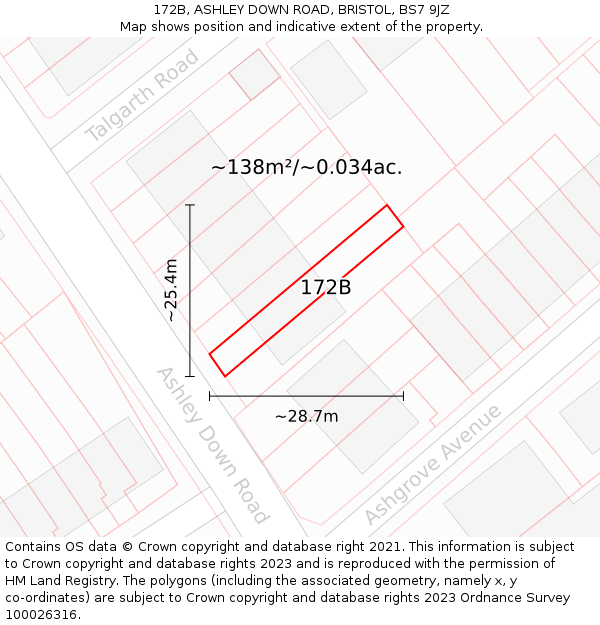 172B, ASHLEY DOWN ROAD, BRISTOL, BS7 9JZ: Plot and title map