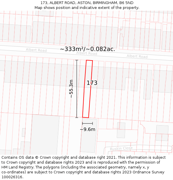 173, ALBERT ROAD, ASTON, BIRMINGHAM, B6 5ND: Plot and title map