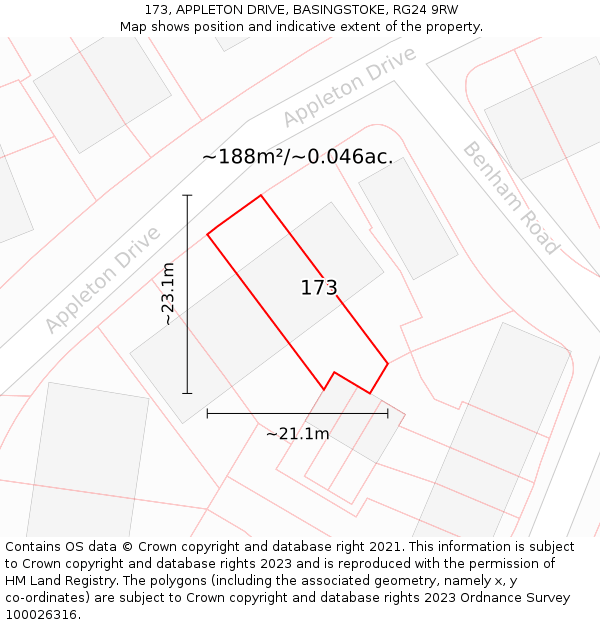 173, APPLETON DRIVE, BASINGSTOKE, RG24 9RW: Plot and title map