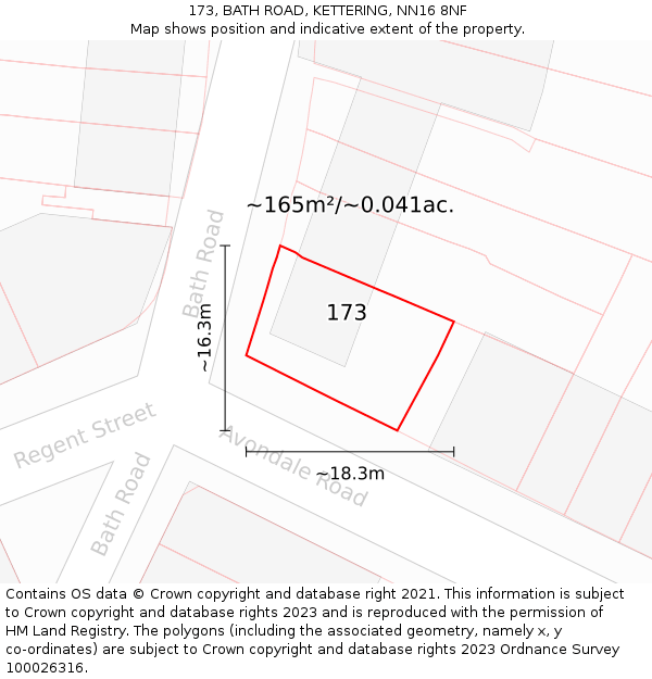 173, BATH ROAD, KETTERING, NN16 8NF: Plot and title map