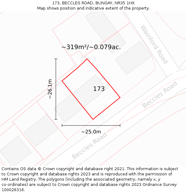 173, BECCLES ROAD, BUNGAY, NR35 1HX: Plot and title map