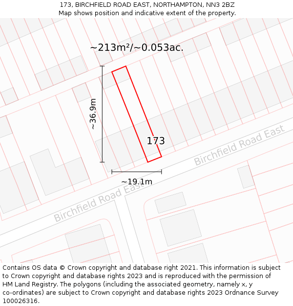 173, BIRCHFIELD ROAD EAST, NORTHAMPTON, NN3 2BZ: Plot and title map