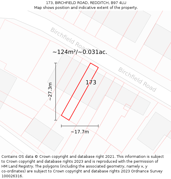 173, BIRCHFIELD ROAD, REDDITCH, B97 4LU: Plot and title map