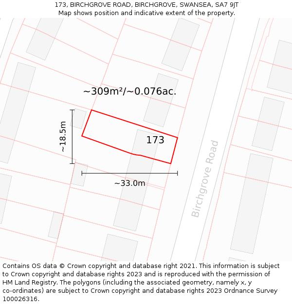 173, BIRCHGROVE ROAD, BIRCHGROVE, SWANSEA, SA7 9JT: Plot and title map