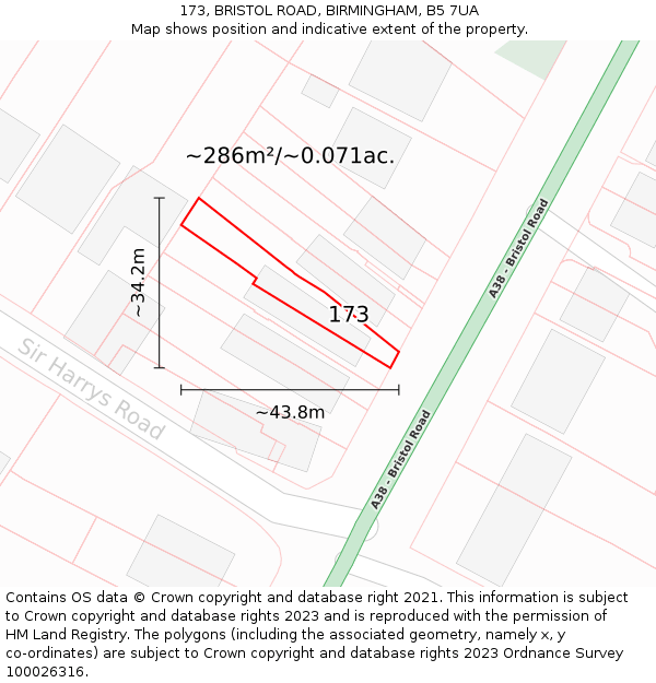 173, BRISTOL ROAD, BIRMINGHAM, B5 7UA: Plot and title map