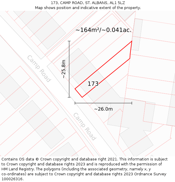 173, CAMP ROAD, ST ALBANS, AL1 5LZ: Plot and title map