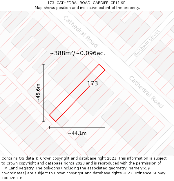 173, CATHEDRAL ROAD, CARDIFF, CF11 9PL: Plot and title map