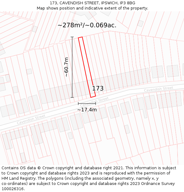 173, CAVENDISH STREET, IPSWICH, IP3 8BG: Plot and title map