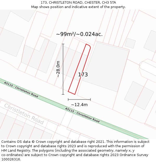 173, CHRISTLETON ROAD, CHESTER, CH3 5TA: Plot and title map