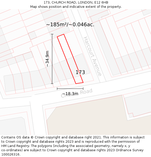 173, CHURCH ROAD, LONDON, E12 6HB: Plot and title map
