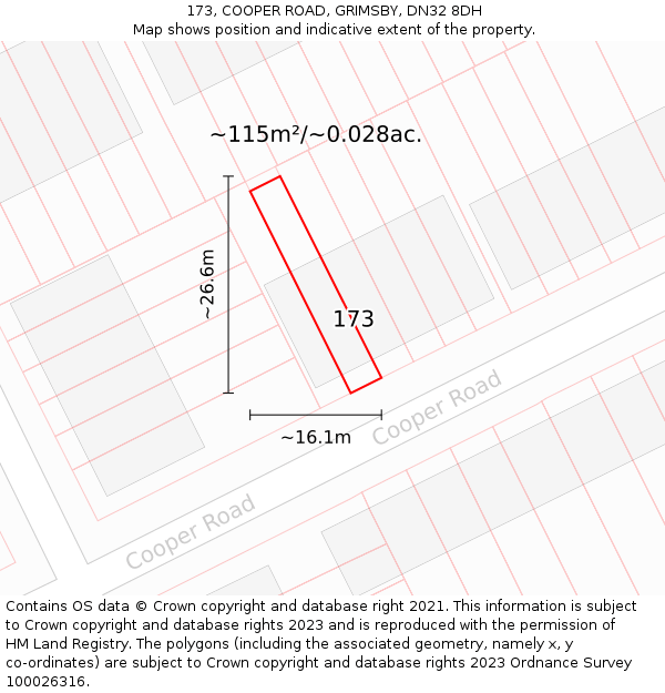 173, COOPER ROAD, GRIMSBY, DN32 8DH: Plot and title map