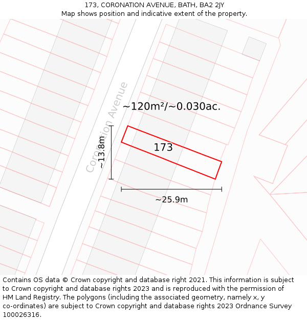 173, CORONATION AVENUE, BATH, BA2 2JY: Plot and title map