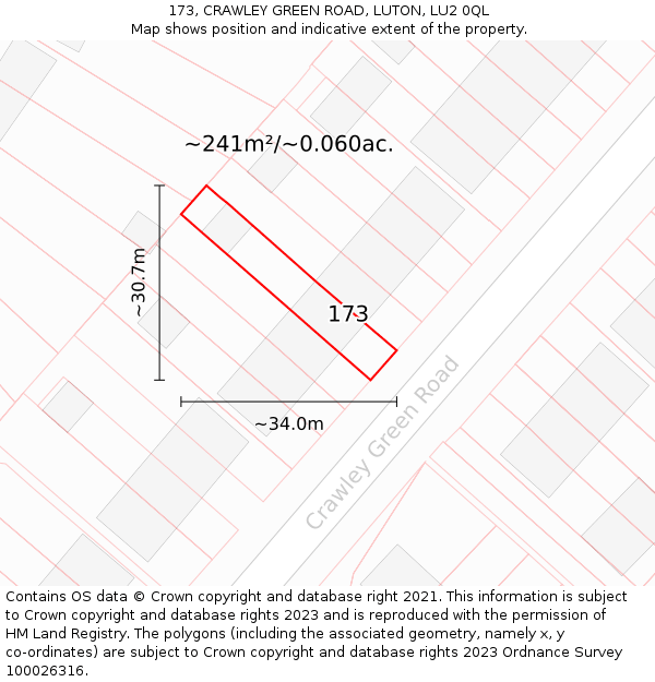173, CRAWLEY GREEN ROAD, LUTON, LU2 0QL: Plot and title map