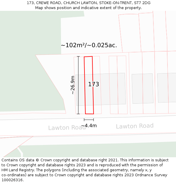 173, CREWE ROAD, CHURCH LAWTON, STOKE-ON-TRENT, ST7 2DG: Plot and title map
