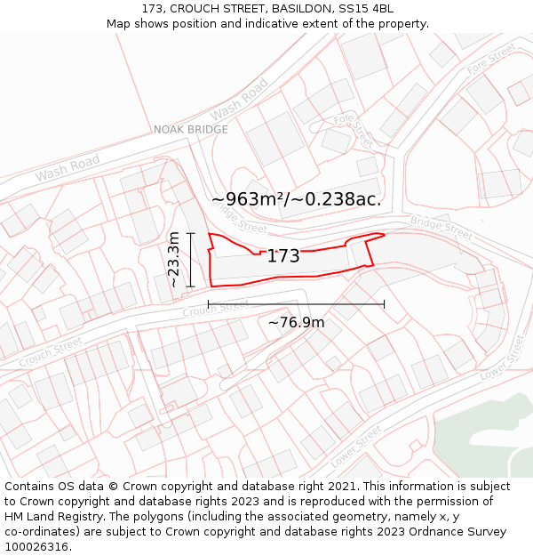 173, CROUCH STREET, BASILDON, SS15 4BL: Plot and title map