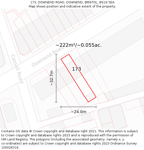 173, DOWNEND ROAD, DOWNEND, BRISTOL, BS16 5EA: Plot and title map