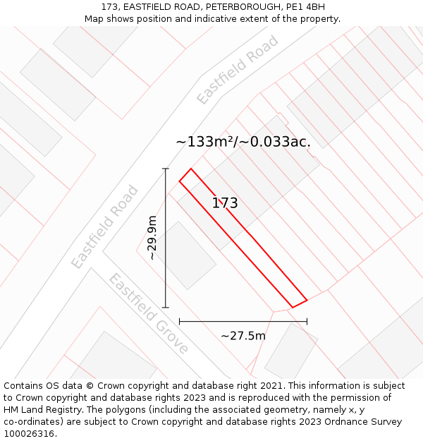 173, EASTFIELD ROAD, PETERBOROUGH, PE1 4BH: Plot and title map