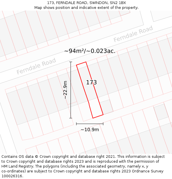 173, FERNDALE ROAD, SWINDON, SN2 1BX: Plot and title map