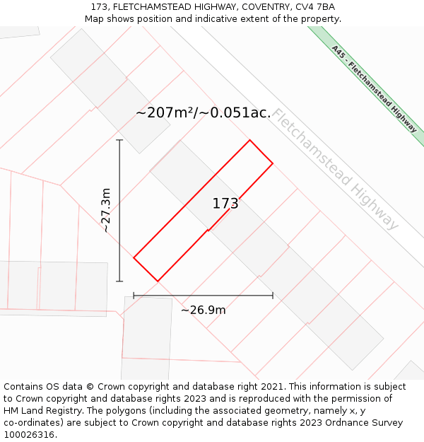 173, FLETCHAMSTEAD HIGHWAY, COVENTRY, CV4 7BA: Plot and title map