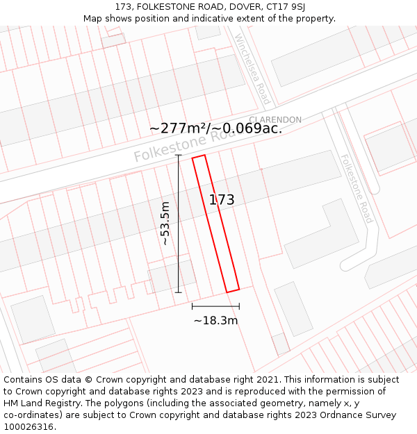 173, FOLKESTONE ROAD, DOVER, CT17 9SJ: Plot and title map