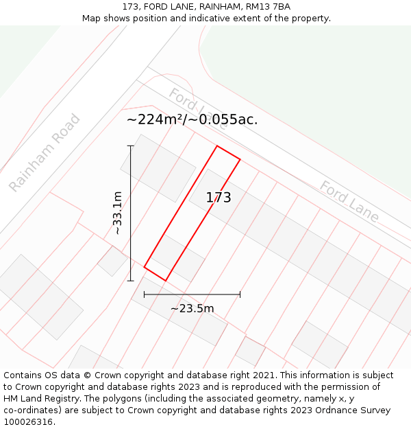 173, FORD LANE, RAINHAM, RM13 7BA: Plot and title map