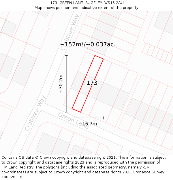 173, GREEN LANE, RUGELEY, WS15 2AU: Plot and title map