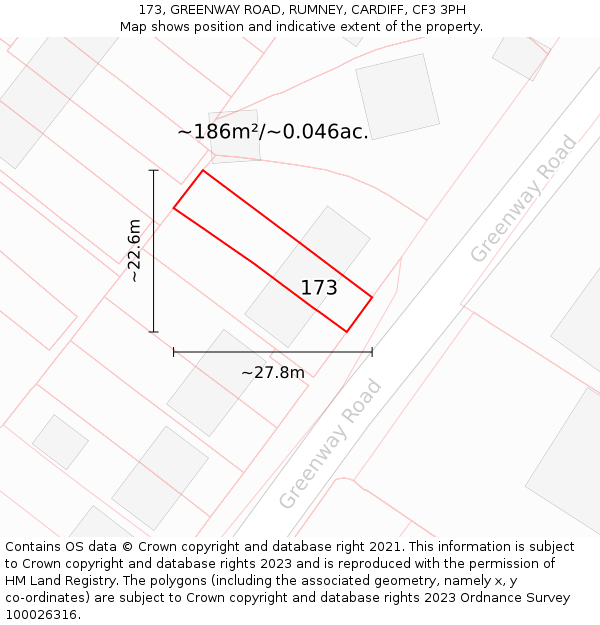 173, GREENWAY ROAD, RUMNEY, CARDIFF, CF3 3PH: Plot and title map