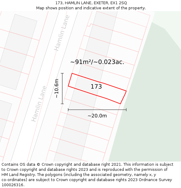 173, HAMLIN LANE, EXETER, EX1 2SQ: Plot and title map